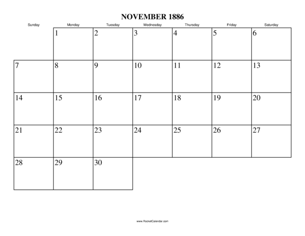 November 1886 Calendar