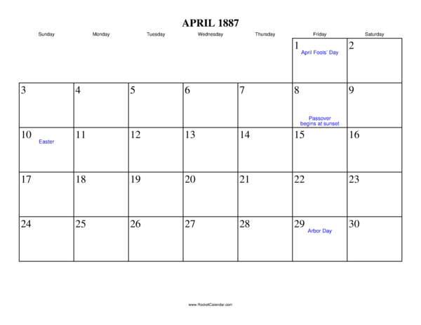 April 1887 Calendar