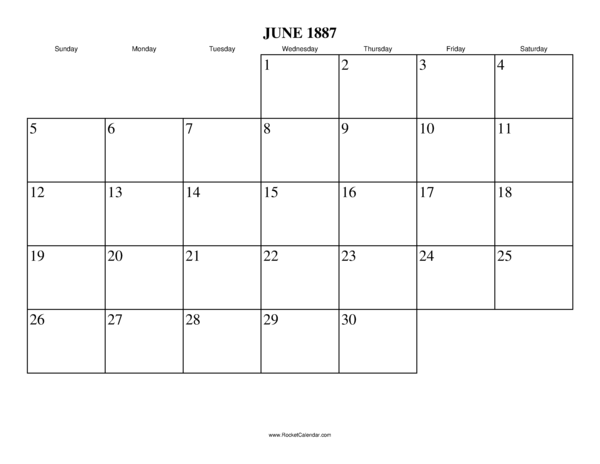 June 1887 Calendar