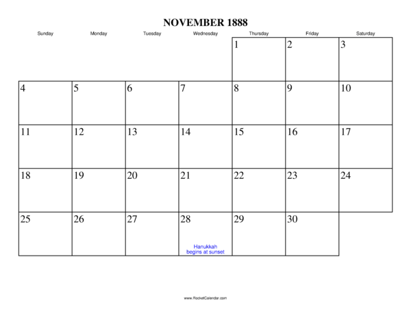 November 1888 Calendar