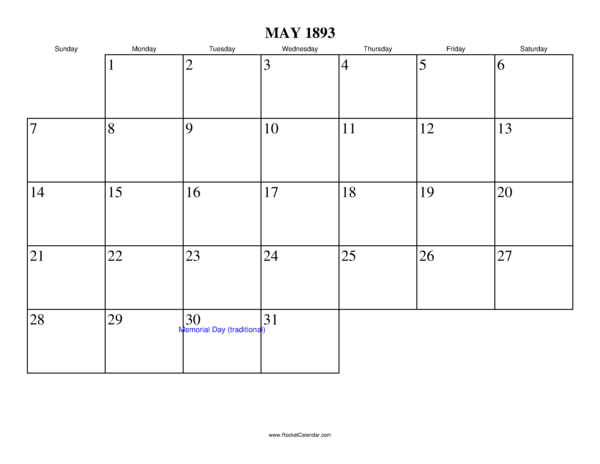 May 1893 Calendar