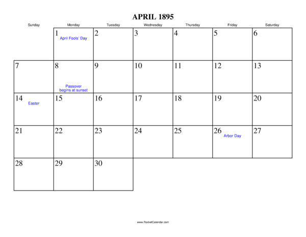 April 1895 Calendar