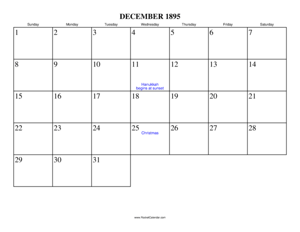 December 1895 Calendar