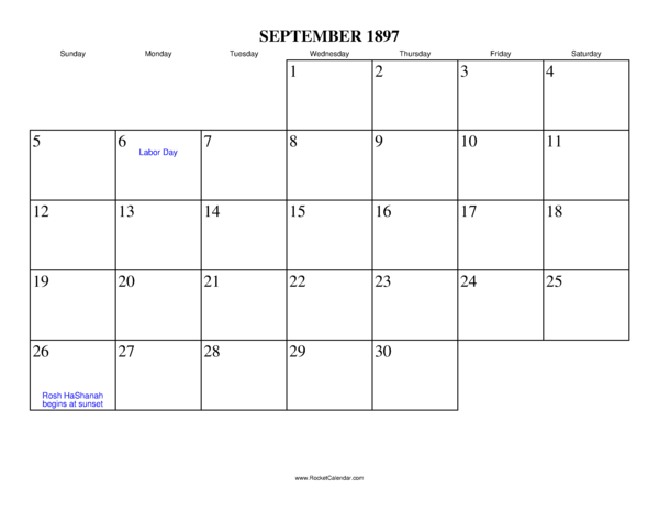 September 1897 Calendar