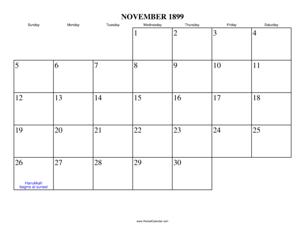 November 1899 Calendar
