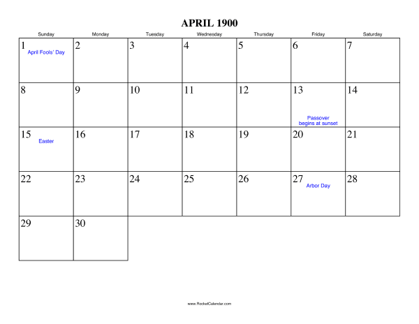 April 1900 Calendar