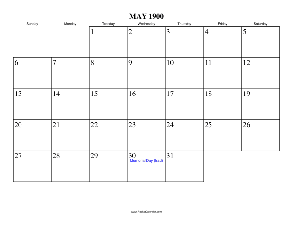 May 1900 Calendar