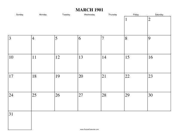 March 1901 Calendar