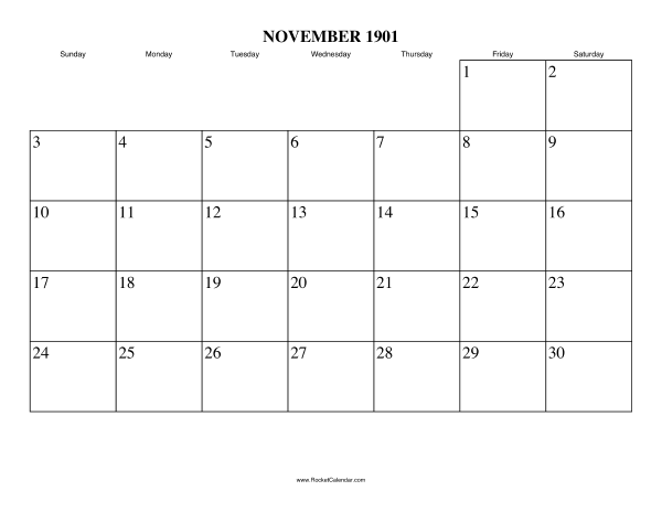 November 1901 Calendar