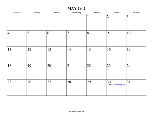 May 1902 Calendar