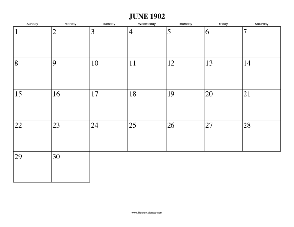 June 1902 Calendar