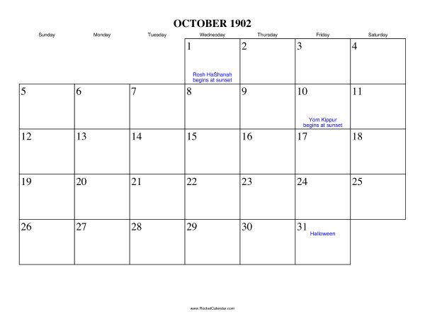 October 1902 Calendar