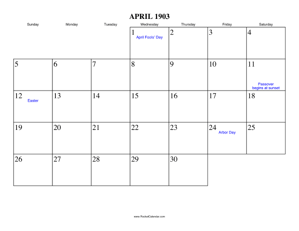April 1903 Calendar
