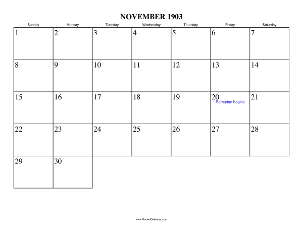 November 1903 Calendar