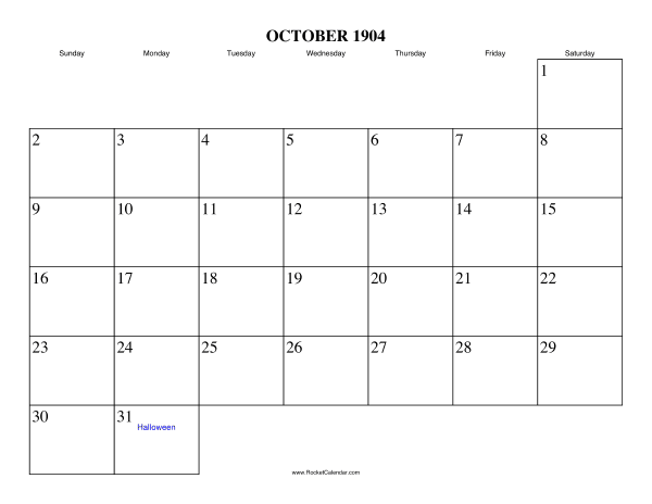 October 1904 Calendar