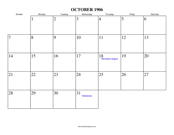 October 1906 Calendar