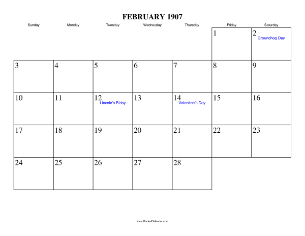 February 1907 Calendar