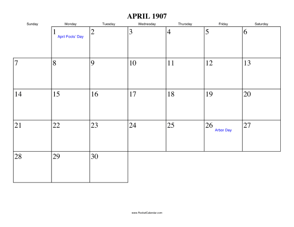 April 1907 Calendar