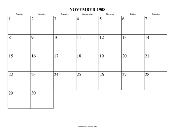 November 1908 Calendar