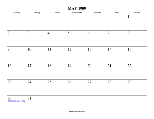 May 1909 Calendar