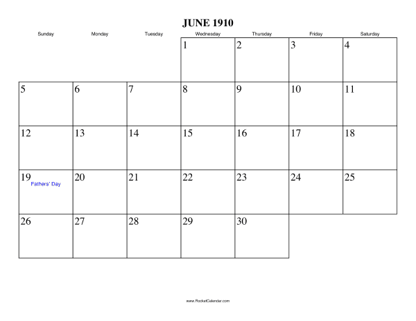 June 1910 Calendar