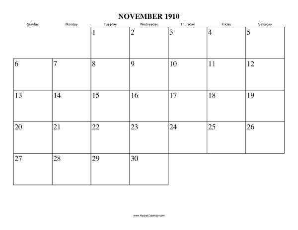 November 1910 Calendar