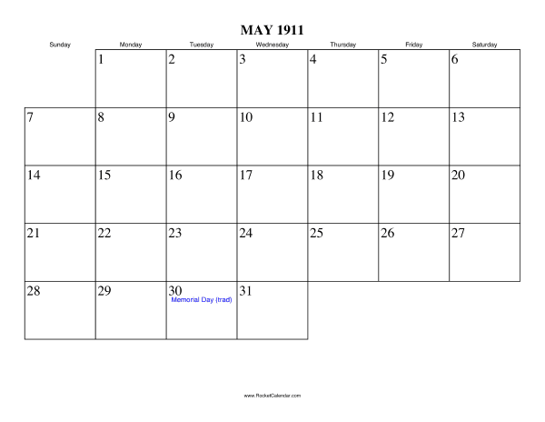 May 1911 Calendar