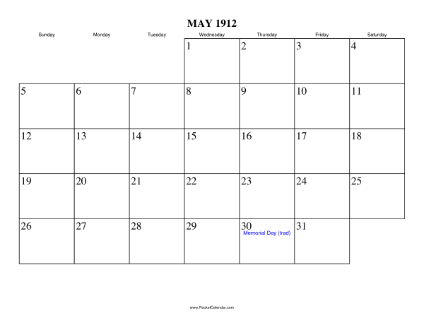 May 1912 Calendar