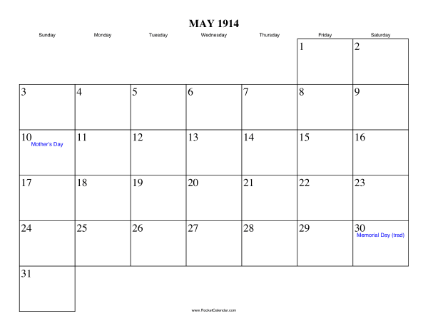 May 1914 Calendar