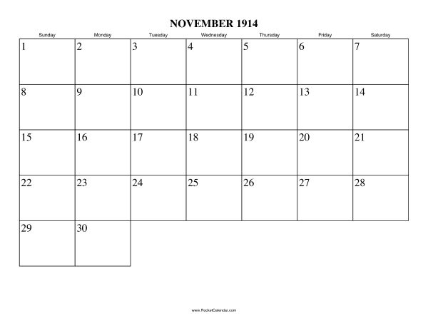 November 1914 Calendar