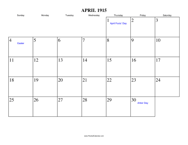 April 1915 Calendar