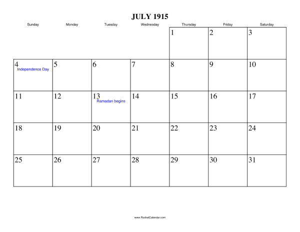 July 1915 Calendar