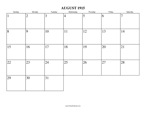 August 1915 Calendar