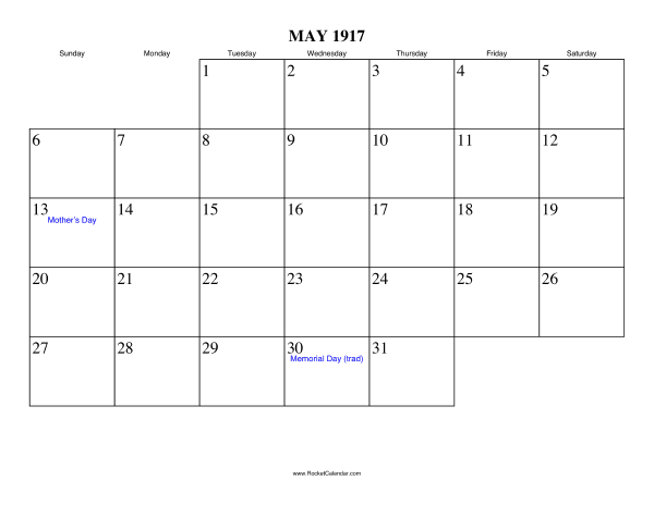 May 1917 Calendar