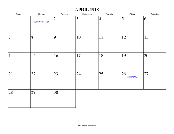 April 1918 Calendar