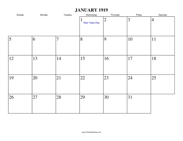 January 1919 Calendar
