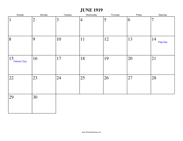June 1919 Calendar