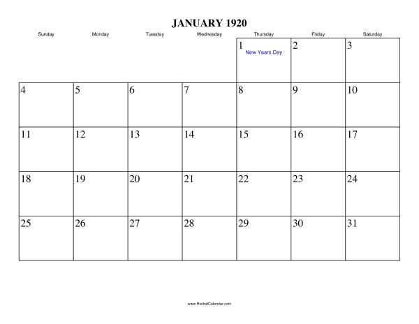 January 1920 Calendar