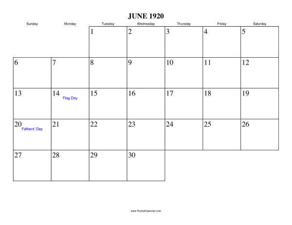 June 1920 Calendar