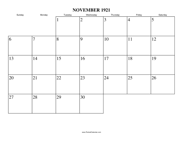 November 1921 Calendar