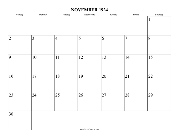 November 1924 Calendar