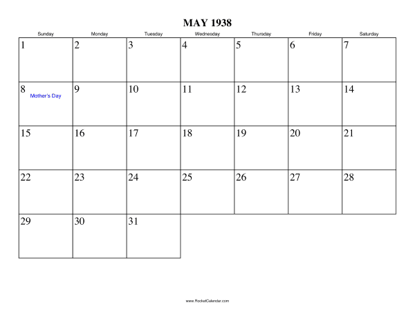 May 1938 Calendar