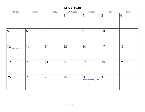 May 1940 Calendar