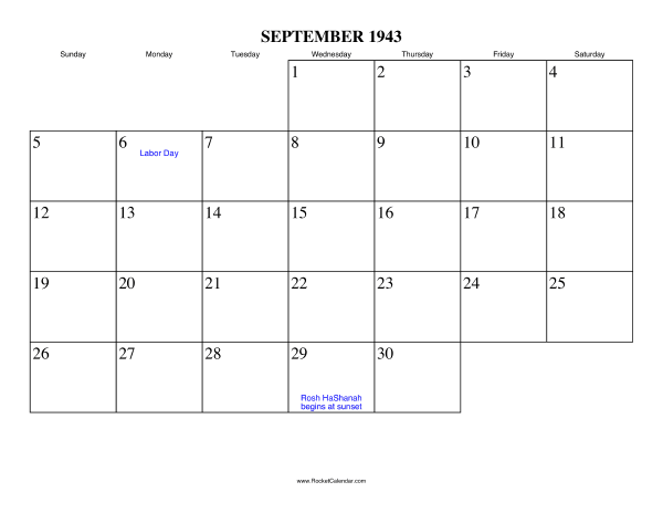 September 1943 Calendar
