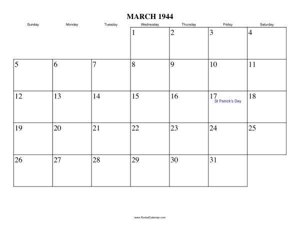March 1944 Calendar