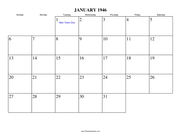 January 1946 Calendar