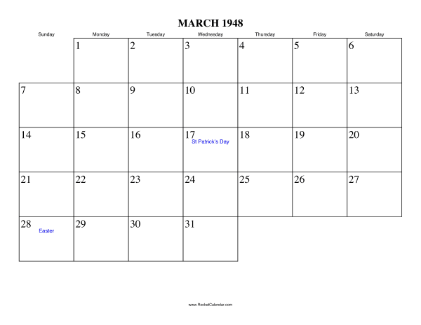 March 1948 Calendar