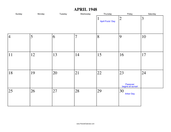 April 1948 Calendar