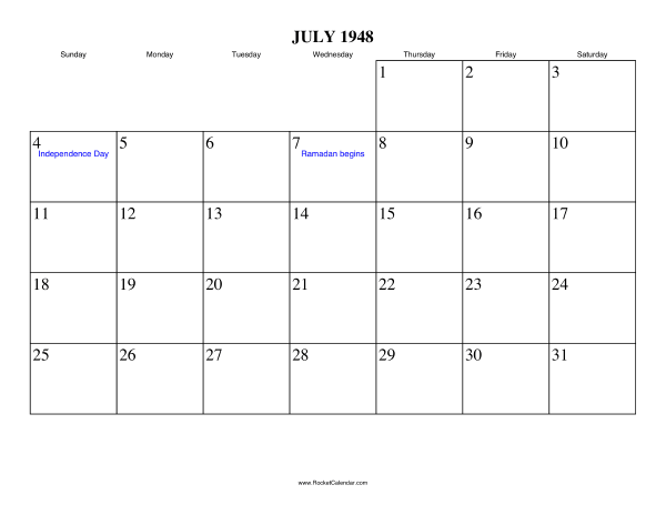 July 1948 Calendar