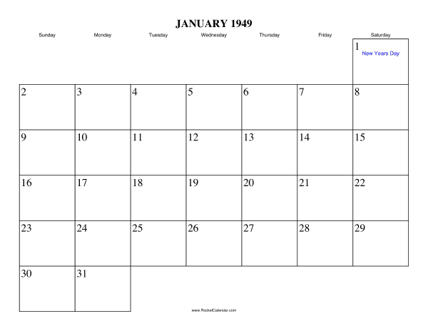 January 1949 Calendar